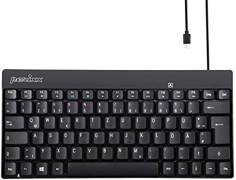 Perixx PERIBOARD-422 Kabelgebundene kompakte Mini Tastatur, USB C Anschluss, ohne Nummernlock, Schwarz, QWERTZ