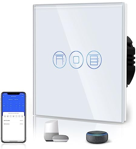 BSEED WLAN Rollladenschalter Smart Lichtschalter (Neutralleiter Erforderlich) Alexa und Google Home Work mit Tuya WIfI Schalter aus Glas Weiß