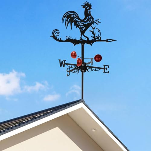 Wetterfahne,Metall Windrichtungsanzeiger,Retro Wetterfahne Hohle Windrichtungsanzeige Hahn Wetterhahn mit Halterung,Wetterhahn für den Außenbereich,Bauernhof,Pavillon,Garten,Dach (Hahn)