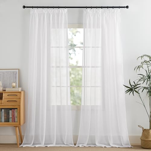 PONY DANCE Gardinen mit Kräuselband Vorhang Weiß Transparent Wohnzimmer | H245 x B140 cm,2er Set,Schienensystem Vorhang Durchsichtig Schlafzimmer,Sheer Curtains Living Room,Sanfte Lichtfilterung