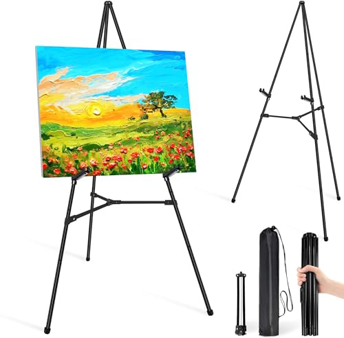 VAIIGO Staffelei – Faltbare Metall Staffelei, Verstellbare Bodenstaffelei mit Sofort Stativ – Leinwandständer für Hochzeitsschilder, Malerei & Poster, Staffelei-Set (Schwarz, 1 Stück)