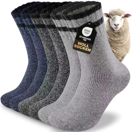 inaWarm Thermosocken Herren, 3 Paar, warme Wintersocken | 50% Wolle und 30% Baumwolle mit Vollfrottee-Polsterung sowie verstärkter Ferse und Spitze; für Wandern, Arbeit und Skifahren.
