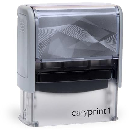 Selbstfärbender Stempel easyprint 1 grau – personalisierbarer Firmenstempel, Namensstempel, Adressstempel oder sonstiger Textstempel – Abdruck ca. 38x14 mm mit bis zu 4 Zeilen