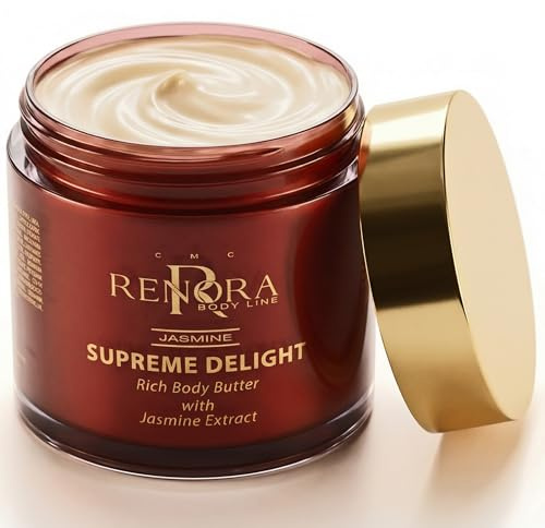 RENORA Natürliche Körperbutter für Frauen mit Mandelöl, Hyaluronsäure & Vitaminen – 200 ml Aufgeschlagene Sheabutter-Körperpflege für trockene Haut und langanhaltende Feuchtigkeit