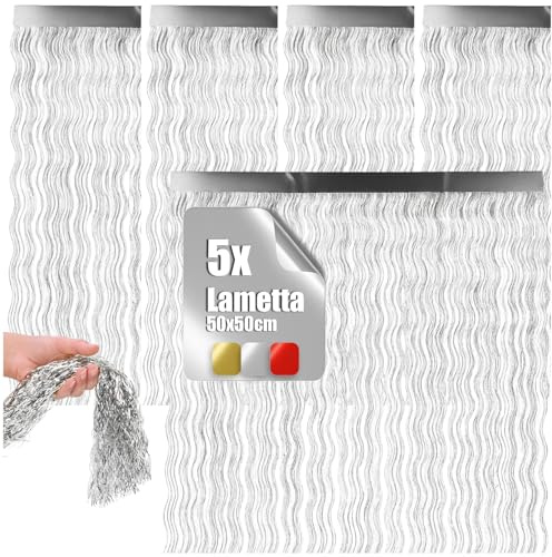 com-four® 5X Lametta - silberfarbene Weihnachtsgirlande 50 cm - Glänzender Christbaumschmuck für Tannenbaum & Adventsdeko - Festliche Deko für Weihnachten