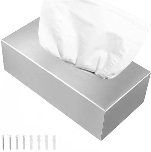 MUNGHOK Kosmetiktücherbox aus Edelstahl, Taschentuchbox Wandmontage, Kosmetiktuchspender Edelstahl Taschentuchspender Silber, Taschentücher Box Spender für Bad, Küche, 23,8 x 12 x 7,4 cm