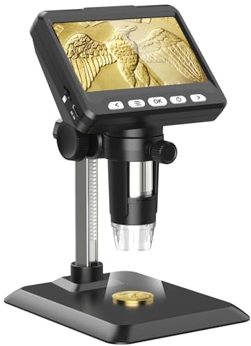 Ashfly Mikroskop, LCD Digital Mikroskop 1000X 4,3-Zoll 1080P USB Mikroskop mit 8 einstellbaren LED Licht, PC-Ansicht, kompatibel mit MacOS Windows ideal für Erwachsene