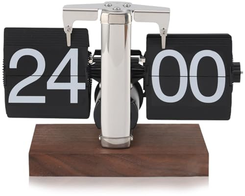 Jwthee Retro-Flip-Uhr,Klapp-Digitaluhr Mit Rutschfester Basis Schreibtischuhr Vintage-Design,Vintage-Tischuhr,Automatisches Drehen,Batteriebetriebene Digitale Klappuhr,Digitale Retro-Flip-down-Uhr