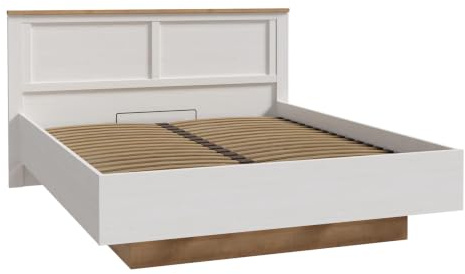 Forte Bohol Landhausstil Bett 160 x 200 cm, Schlafzimmer, Holzwerkstoff, Riviera Eiche/Sibiu Lärche Hell Holzdekor, 176,2 cm breit x 102,9 cm hoch x 206,4 cm tief