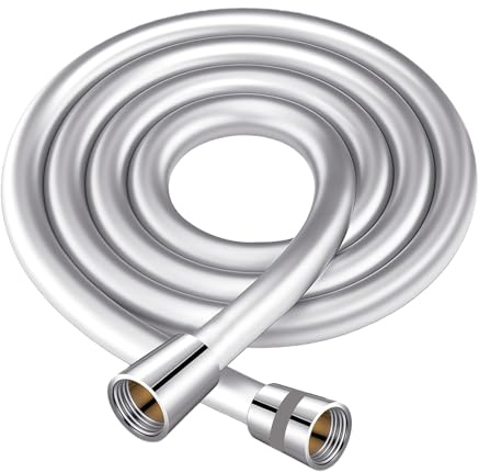 HJYMY Duschschlauch 1,2m, Universal Glattes PVC Brauseschlauch, Duschschlauch Kurz, Shower Hose mit Messinganschlüssen & Dichtungen, Anti-Knick, Leckfrei, für Handbrause, Duschsystem, Chrom, Silber