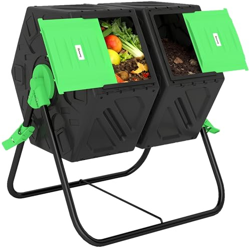 Outsunny Komposter 130 Liter, 67 x 60 x 77cm 360° Drehbar Schnellkomposter mit 24 Lüftungslöcher, Thermokomposter aus Kunststoff, Gartenkomposter, Kompostbehälter für Garten, Küchen, Balkon