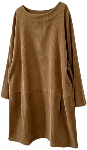 FTCayanz Tunika Damen Tshirt Kleider Oversize Cordkleider Elegant Langarm Longshirt Pullover