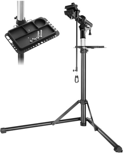 tectake® Fahrrad Montageständer, Belastbarkeit 50kg, Reparaturständer für e Bike, Rennrad, Bike Stand zur Fahrrad Reinigung, Pflege, klappbar, höhenverstellbar, drehbar, magnetische Werkzeugablage