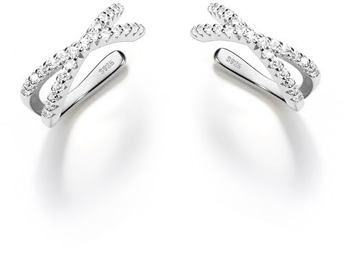 FUNRUN JEWELRY 2Pcs Verstellbare Ear Cuff S925 Sterling Silber Ohr Fake Piercing Ohrringe Damen Silberfarbe 5A Kubik Zirkonia Clip auf Knorpel Helix Conch Gefälschte Ohrringe Hypoallergen