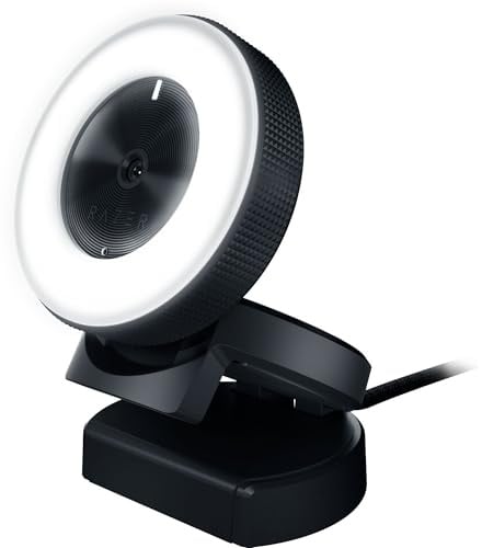 Razer Kiyo - Streaming-Kamera mit Ring-Beleuchtung (USB Webcam, HD-Video 720p, 60 FPS, kompatibel mit Open Broadcaster Sofware, Xsplit, Autofokus, Kamera-Clip, Stativ-Anschluss)