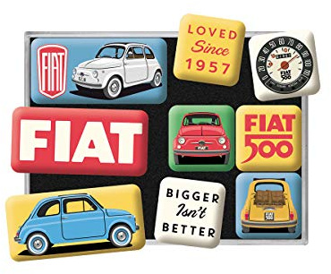 Nostalgic-Art Retro Kühlschrank-Magnete, 9 Stück, FIAT 500 – Since 1957 | Original Fiat Lizenzprodukt (OLP), Magnetset für Magnettafel, Vintage Design, Geschenk-Idee für Fiat-Fans