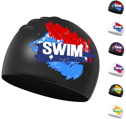Badekappe Kinder 6-14 Jahre - Schwimmkappe Bademütze Kinder Jungen Mädchen Silikon & Wasserdicht (Schwarz, Blau+Rot)