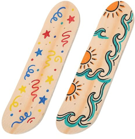 Supvox 2er Set Blanko Skateboard Decks aus Holz - DIY Skateboarddeck zum Bemalen & Basteln - Kreative Wanddekoration für Kinder und Künstler - Unbehandeltes Rollbrett