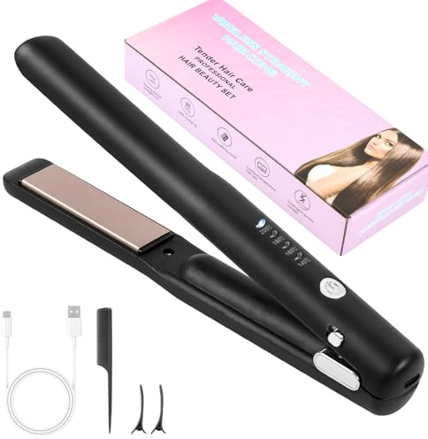 Alaoo 2-in-1 Schnurloser Haarglätter & Lockenwickler, 4 Temperaturen, wiederaufladbare Glätte, professionell zu Hause für alle Haartypen, Schwarz