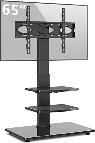 RFIVER TV Ständer für 32-70 Zoll Flach Curved Fernseher bis 50 kg | TV Bodenständer mit 3 Ablagen, Fernsehständer TV Standfuss, schwenkbar & höhenverstellbar, Max. VESA 400x400 mm