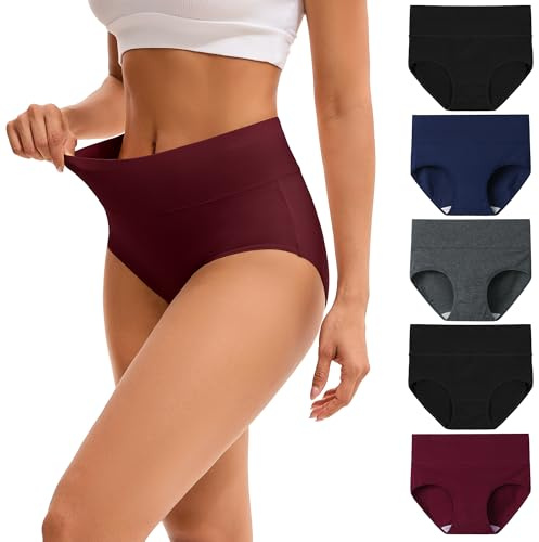 INNERSY Unterhosen Damen Baumwolle Slips Hohe Taille Unterwäsche 5er Pack | 100% Baumwoll Schritt, Taillenslip Atmungsaktiv, High Waist Slip, Stretch Damenunterwäsche, Volle Abdeckung, Sport/Alltag