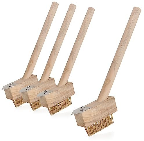 com-four® 4X Unkrautbürste mit Stahlborsten, Fugenbürste mit Holzgriff | Unkraut- und Moosentferner