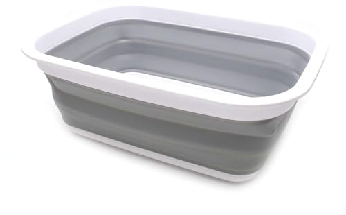 SAMMART 9,2 l Faltbare Wanne – tragbarer Picknickkorb für den Außenbereich – Faltbare Einkaufstasche – platzsparender Aufbewahrungsbehälter (Grau)