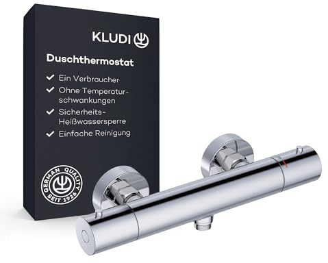 KLUDI-X1 Duscharmatur Duschthermostat mit Temperaturbegrenzung, Aufputz-Brausearmatur, für 1 Verbraucher, Wandmontage, Sicherheitssperre, Chrom, 350030575