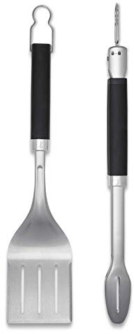 Weber Premium Grillbesteck - Groß, 2-teilig aus Edelstahl, bestehend aus Grillzange und Wender (je 46cm), mit praktischen Henkeln, spülmaschinenfest - Silber (6763)