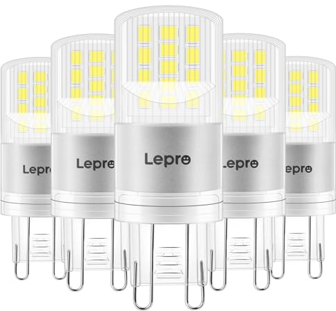 Lepro G9 LED Lampe, 3.8W 470 Lumen Glühbirne, Kein Flackern und 6000k Kaltweiß G9 LED Leuchtmittel Birne Ersatz 40W herkömmlichen Lampe, 300° Abstrahlwinkel, Nicht Dimmbar 5er Pack