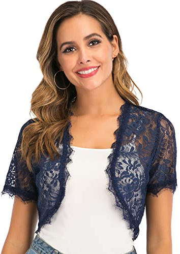 Enjoyoself Damen Bolero Spitzen Kurzarm Blazer Kurze Elegant Jäckchen Schulterjacke Für Hochzeit Festlich Cardigan Shrug Zum Kleid