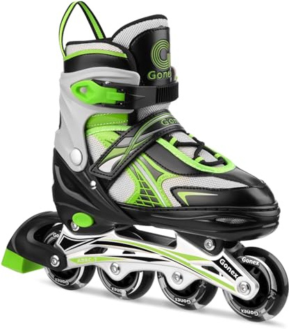 Gonex Inliner für Kinder, Inline Skates für Mädchen Jungen mit Leuchtenden Einstellbarern Rädern Größe 31-42, Grün S