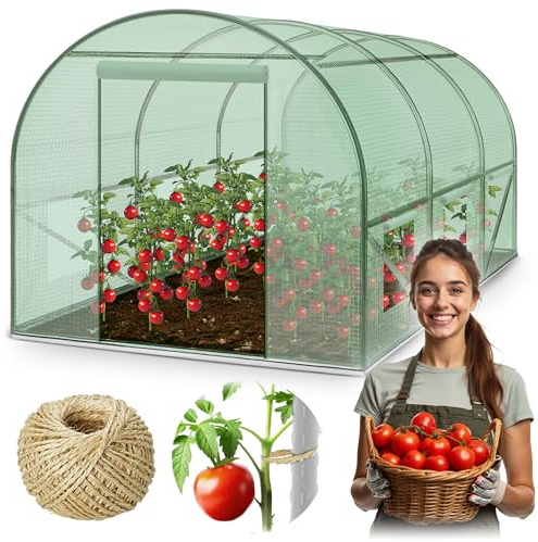 Plonos Garten-Gewächshaus Tunnel 2 × 3 m - 6 m² Folientunnel mit Stahlrahmen | PE-Folie 140 g/m² UV-beständig | 6 Fenster mit Moskitonetz | Pflanzenschutz | Grün