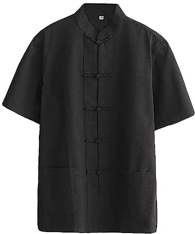 G-like Chinesische Tangzhuang Herren Hemden - Traditionelle Kostüme Kampfkunst Kung Fu Tai Chi Outfit Uniform Kurzärmelige Oberbekleidung Jacke Sommerkleidung für Männer – Baumwolle (Schwarz, M)