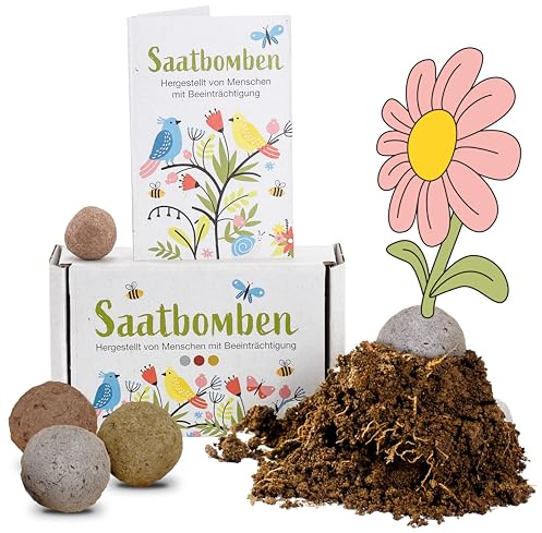 LouMaxx 15er Pack handgemachte Saatbomben, Samenbomben Geschenk, Blumensamen als Gastgeschenk, nachhaltige Samen Kinder Mitgebsel, ökologische Pflanzkugeln mit über 50 Arten Blumen & Kräutern
