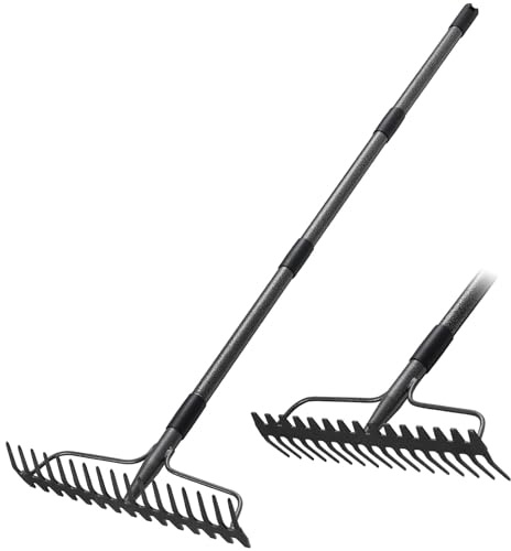 Gartenrechen, Gartenharke mit Stiel 190 cm Langer und 17 Zangen, Robuste Rasenharke für die Lockerung der Nivellierung Boden, Garten Laubharke für Raking Blätter Gras, Unkraut, Metall-Hof Strohharke