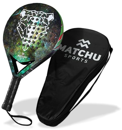 MATCHU - Padel schläger - Inklusive Transportkoffer - 100% Carbonrahmen mit Glasfaser-Deckschicht - Weicher Eva-Schaum - 3D-Grip Technology - 47x3,8 cm - 360 Gramm - Für Anfänger - Grün - (Bear)
