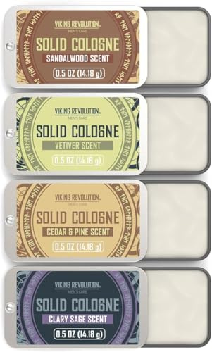Viking Revolution - Kolonya - Festes Parfüm für Männer - Parfum Herren mit Zedernholz, Muskatellersalbei, Vetiver, Sandelholz - Geschenke für Männer - 4er-Pack - 4 x 14 g