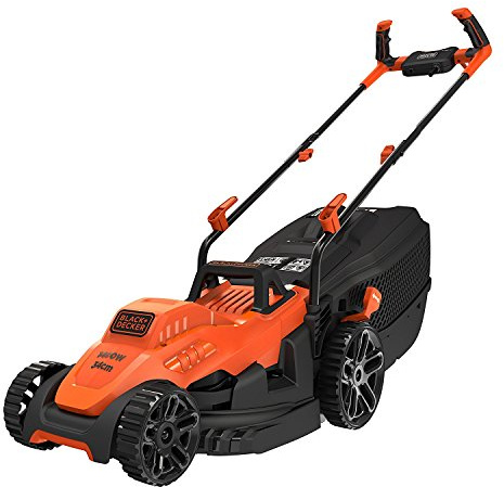 BLACK+DECKER Rasenmäher Akku Rasenmäher Elektro mit Fahrradlenker-Griff (1.400W, 34cm Schnittbreite, 6-fach Höhenverstellung, 40l Grasfangbehälter, geeignet für mittlere Gärten) BEMW461B