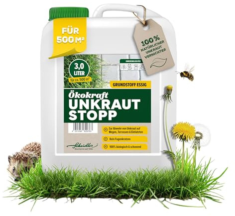 Scheidler Ökokraft Unkraut-Stopp Grundstoff Essig/Acetum 3 Liter – Natürlicher Unkrautvernichter für 500 m2 extra stark – Unkraut Entferner Wege/Pflaster/Terrassen – Langzeit Unkrautfrei