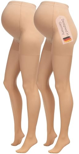 Herzmutter Umstandsstrumpfhose 20DEN transparent-matt Beige-Schwarz 1200 | Softe Schwangerschaftsstrumpfhose 1er & 2er-Set