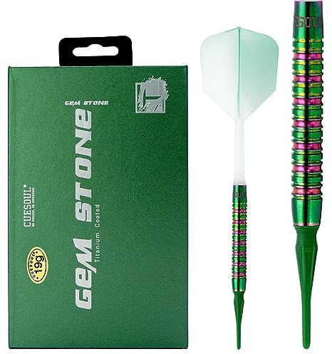 CUESOUL Green/PINK/Blue GEM Stone 19g/20g Soft Tip 90% Tungsten Dart Set mit Uniformity Titanium Coated und Gradient Color ROST Flights