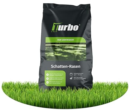 Schattenrasen Turbogrün 50m², Schattenrasensamen, Grassamen Schattenrasen, Schattenrasen Nachsaat, Ideal für schattige Plätze, Frühjahr und Herbst, Turbo Rasensamen Schattenrasen, RSM Qualität