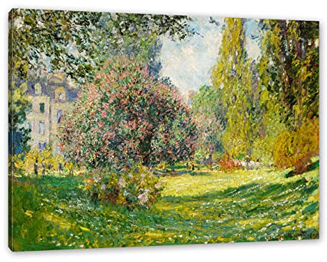 Pixxprint Claude Monet - Landschaft am Park Monceau, Größe: 120x80cm, Leinwandbild, fertig gespannt, Wandbild, Dekoration, Kunstdruck, kein Poster