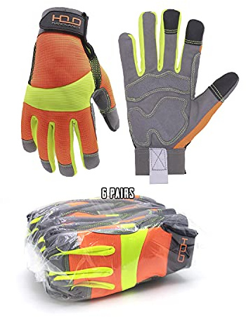 Anti-Vibrationshandschuhe, hochsichtbare, reflektierende Sicherheits-Arbeitshandschuhe, Touchscreen, flexible Spandex-Rückseite, Anti-Vibrationshandschuhe (XL, Orange (6 Paar))