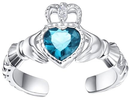 TANGPOET 925 Sterling Silber Claddagh Ring | Irish Claddagh Ring Keltische Geburtsstein Ring Geschenke für Damen Mädchen