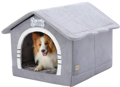Jiupety Hundehöhle Hundehütte Indoor mit Rahmen, Gemütliche Hundehaus für Drinnen, Hundebett mit Dach für 11-27 kg, 2XL Größe 76x66x64 cm, Grey