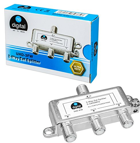HB-DIGITAL SAT - BK - UKW - Verteiler 3-Fach Splitter (3-Wege) 5-2400 MHz Digital & Analog - Tauglich Voll geschirmt Mit Spannungsdurchlass SAT DVB-S DVB-S2 FM UKW Kabelfernsehen DVB-C