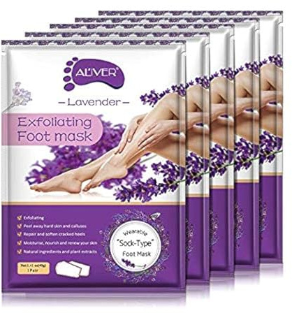 Foot Mask, 5Pack Fußmaske,Peeling-Abzieh-Schwielen abgestorbener Haut, Fußmaske hornhaut Kallus-Entferner, Baby Soft Smooth Touch Feet-Männer, Frauen, Peeling-Fußmaske (Lavendel)