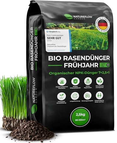 Bio Rasendünger Frühjahr & Sommer TESTSIEGER Made in Germany – 2,5kg für 100qm - Organischer Rasendünger Bio für gesunden Boden & sattgrünen Rasen - Dünger Rasen, Frühjahrsdünger